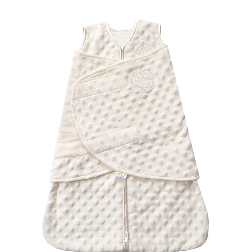 HALO SleepSack Plush Dot Velboa Swaddle, Cream